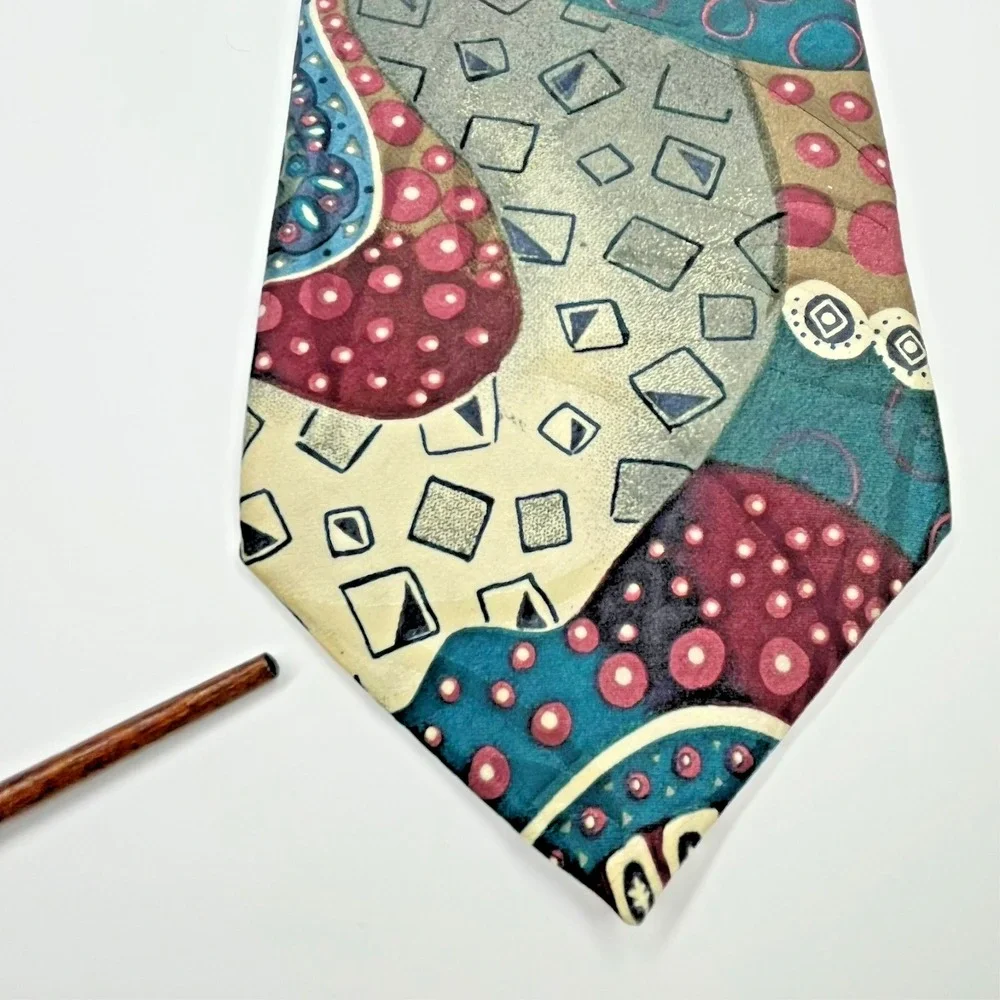 Monsieur Givenchy Silk Men's Necktie Abstract Geometric Artsy Mixed Shapes *Flaw